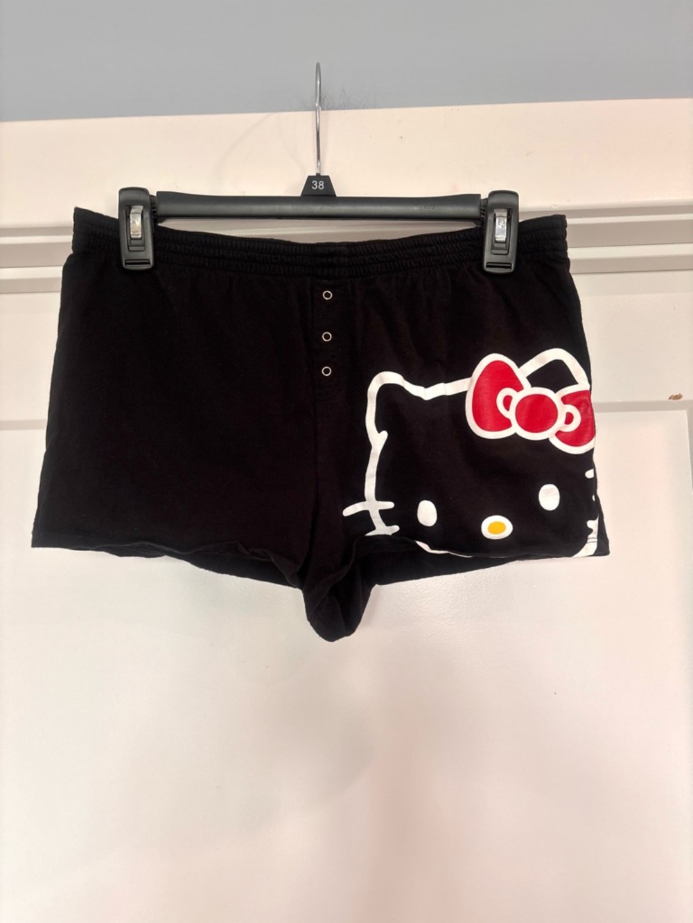 Y2K 2004 Hello Kitty Sanrio Black Elastic Waist Graphic Lounge/Pajama Shorts- L